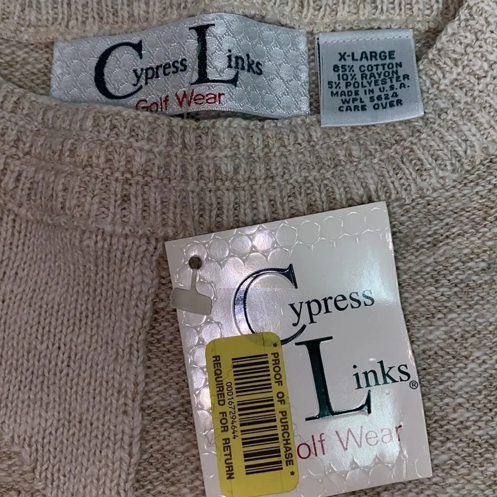 NWT Vintage 80s Cypress Links Golf Scenery Knit‎ Crewneck Sweater Size XL
